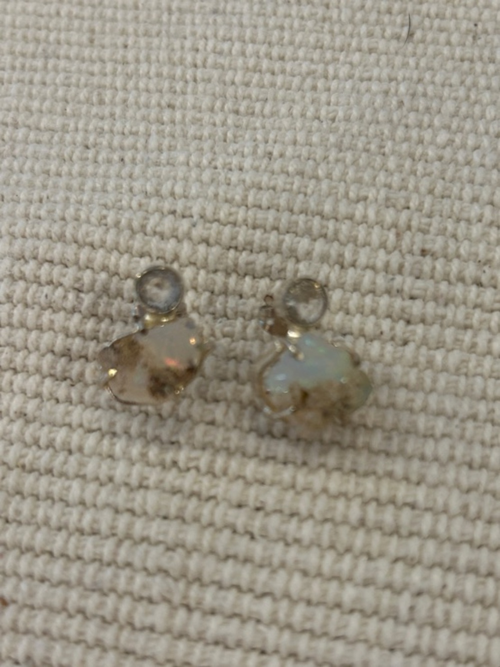 Opalescent Floral Drop Earrings in White and Peach - Gold Tone